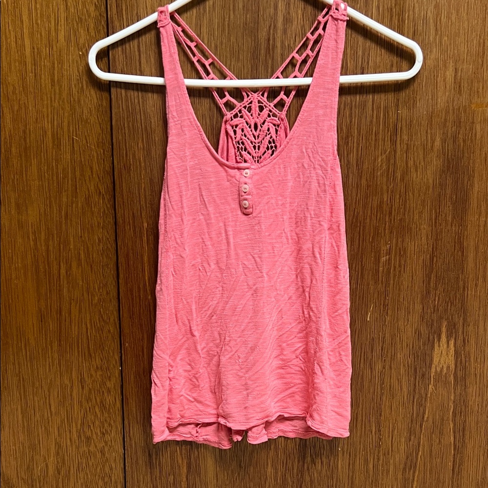 Aeropostale Pink Crochet Back Tank Top